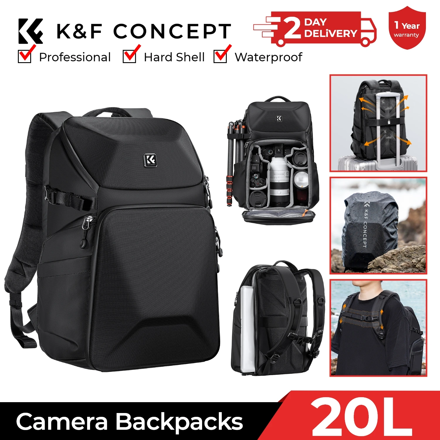 Laptop Accessories Box - K&F CONCEPT 20L 카메라 백팩 방수
